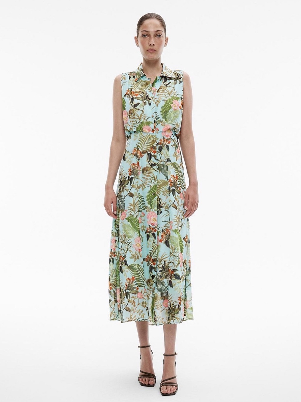 Witchery Jungle Canopy Tropical Print Midi Dress in Light Blue